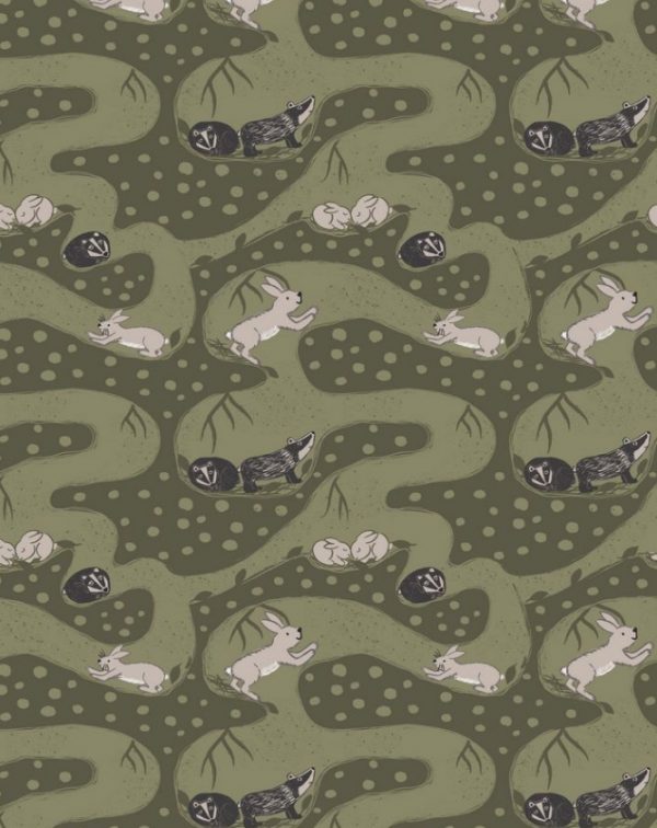Lewis & Irene Fabrics Enchanted Forest Bunny Tunnels Green