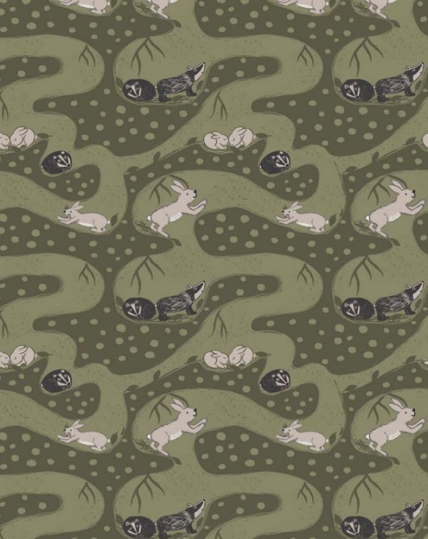 Lewis & Irene Fabrics Enchanted Forest Bunny Tunnels Green