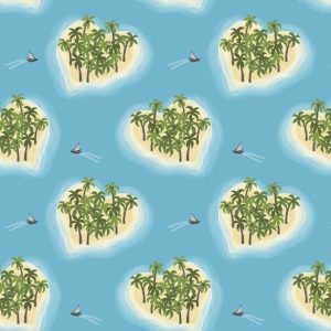 Lewis & Irene Fabrics Island Girl Sky Blue Heart Islands