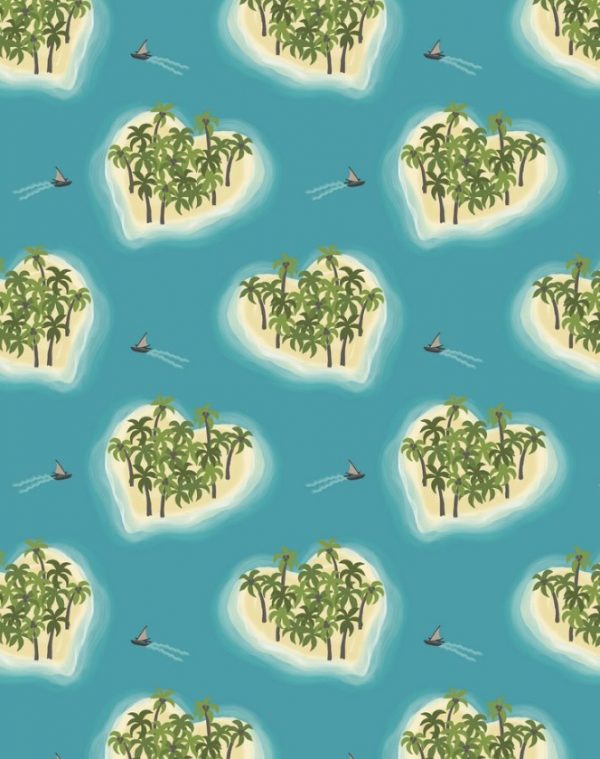 Lewis & Irene Fabrics Island Girl Pacific Blue Heart Islands