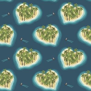 Lewis & Irene Fabrics Island Girl Deep Blue Heart Islands