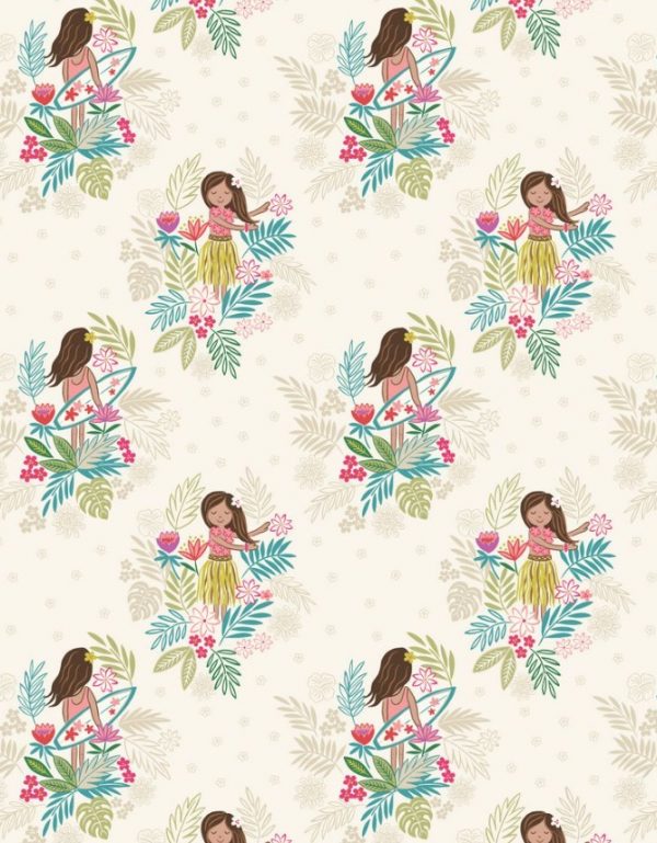 Lewis & Irene Fabrics Island Girl on White Sand