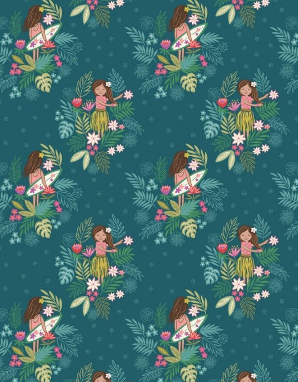 Lewis & Irene Fabrics Island Girl on Dark Teal