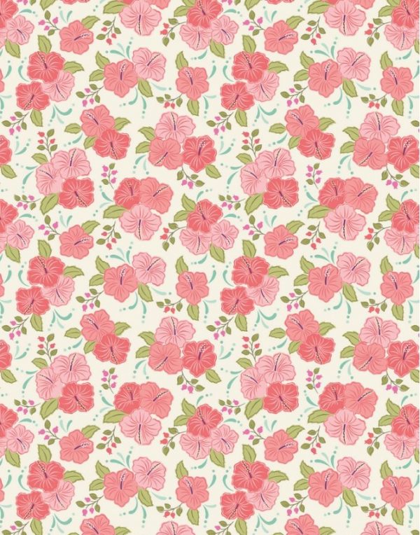 Lewis & Irene Fabrics Island Girl Peach Hibiscus