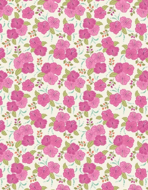 Lewis & Irene Fabrics Island Girl Pink Hibiscus