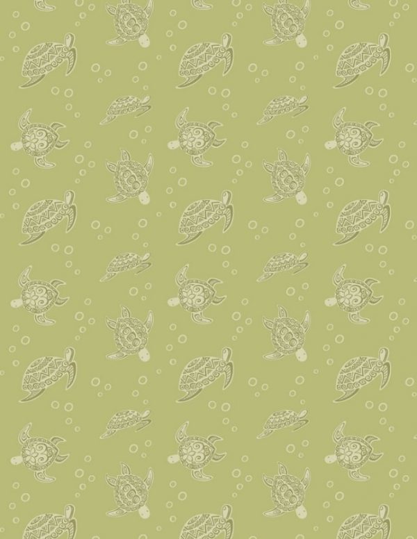 Lewis & Irene Fabrics Island Girl Turtle on Light Lime