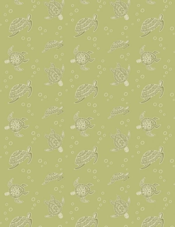 Lewis & Irene Fabrics Island Girl Turtle on Light Lime