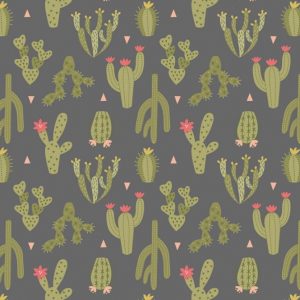 Lewis & Irene Fabrics Paracas Green Cactus on Dark