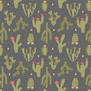 Lewis & Irene Fabrics Paracas Green Cactus on Dark