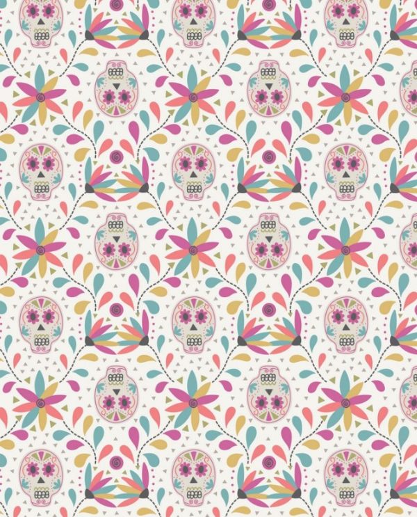 Lewis & Irene Fabrics Paracas White Skulls