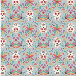 Lewis & Irene Fabrics Paracas Blue Skulls