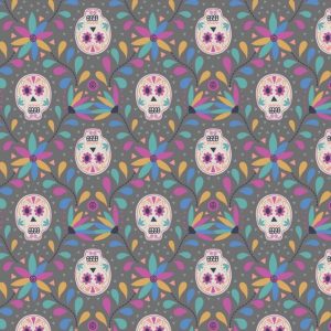 Lewis & Irene Fabrics Paracas Grey Skulls