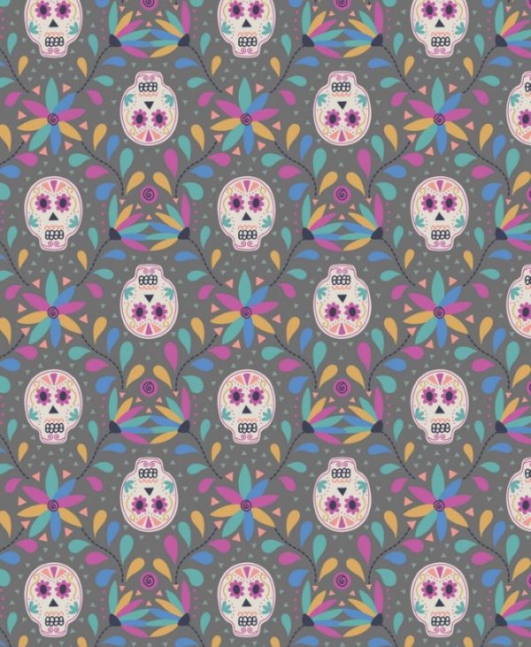 Lewis & Irene Fabrics Paracas Grey Skulls