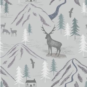 Lewis & Irene Fabrics The Glen Royal Stag on Light Grey