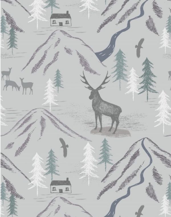 Lewis & Irene Fabrics The Glen Royal Stag on Light Grey