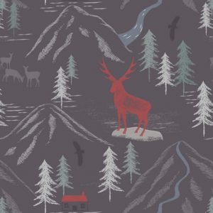 Lewis & Irene Fabrics The Glen Royal Stag on Slate Grey