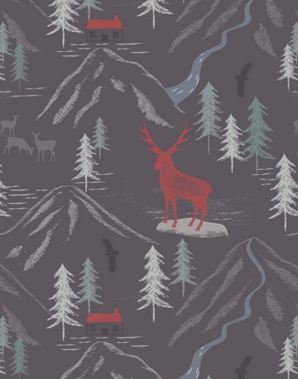 Lewis & Irene Fabrics The Glen Royal Stag on Slate Grey