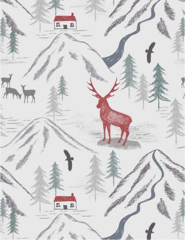 Lewis & Irene Fabrics The Glen Royal Stag on Snow