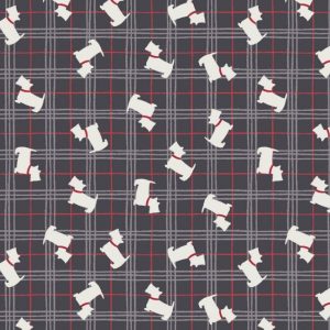 Lewis & Irene Fabrics The Glen Scottie on Black