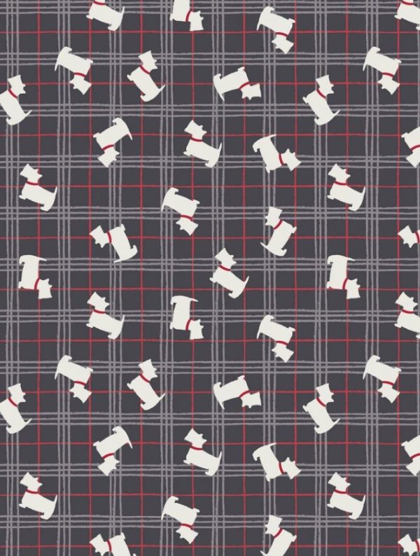 Lewis & Irene Fabrics The Glen Scottie on Black