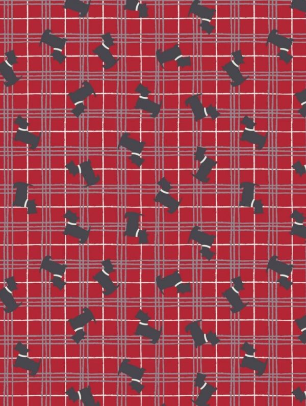 Lewis & Irene Fabrics The Glen Scottie on Red