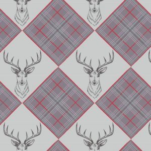 Lewis & Irene Fabrics The Glen Stag Head on Light Grey