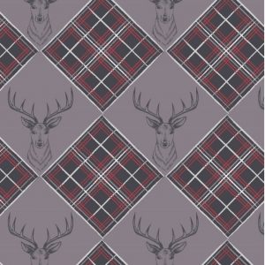 Lewis & Irene Fabrics The Glen Stag Head on Warm Grey