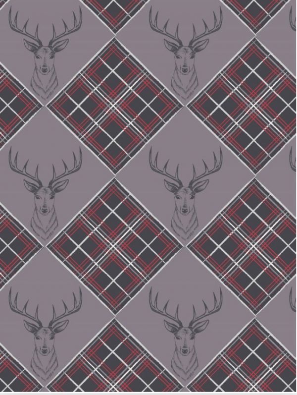 Lewis & Irene Fabrics The Glen Stag Head on Warm Grey