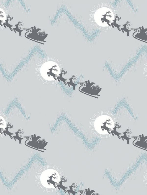 Lewis & Irene Fabrics Northern Lights Santa's Sleigh Silver