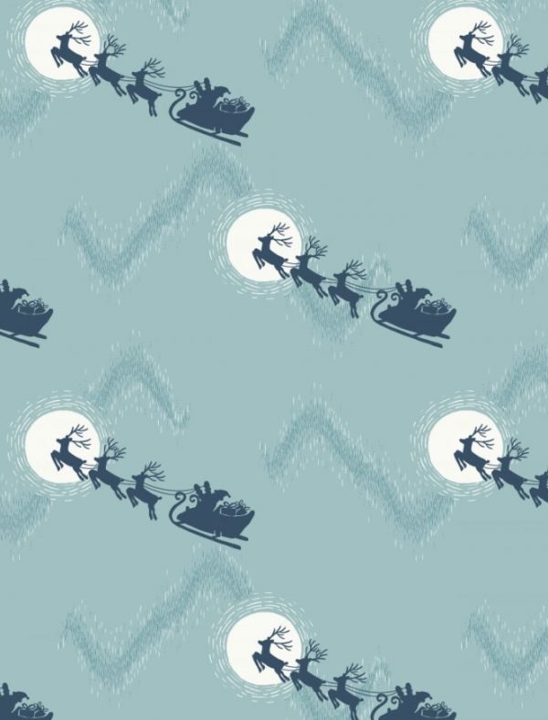 Lewis & Irene Fabrics Northern Lights Santa's Sleigh Icy Blue