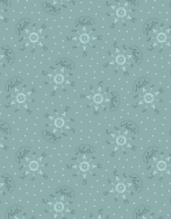 Lewis & Irene Fabrics North Pole Compass on Icy Blue