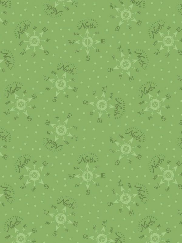 Lewis & Irene Fabrics North Pole Compass on Elf Green