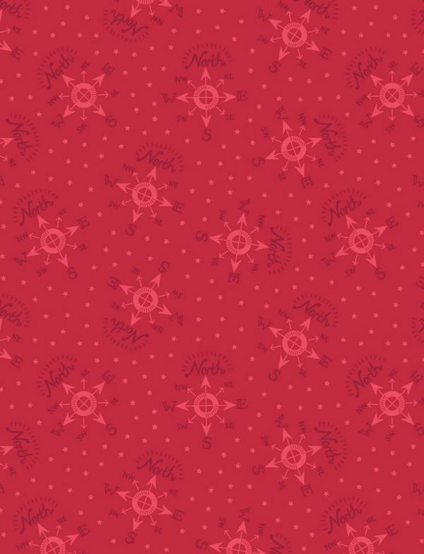 Lewis & Irene Fabrics North Pole Compass on Red