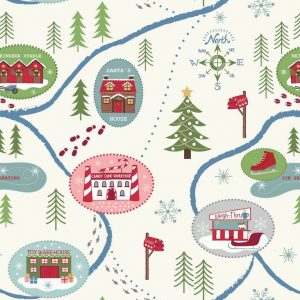 Lewis & Irene Fabrics North Pole Map on Snow