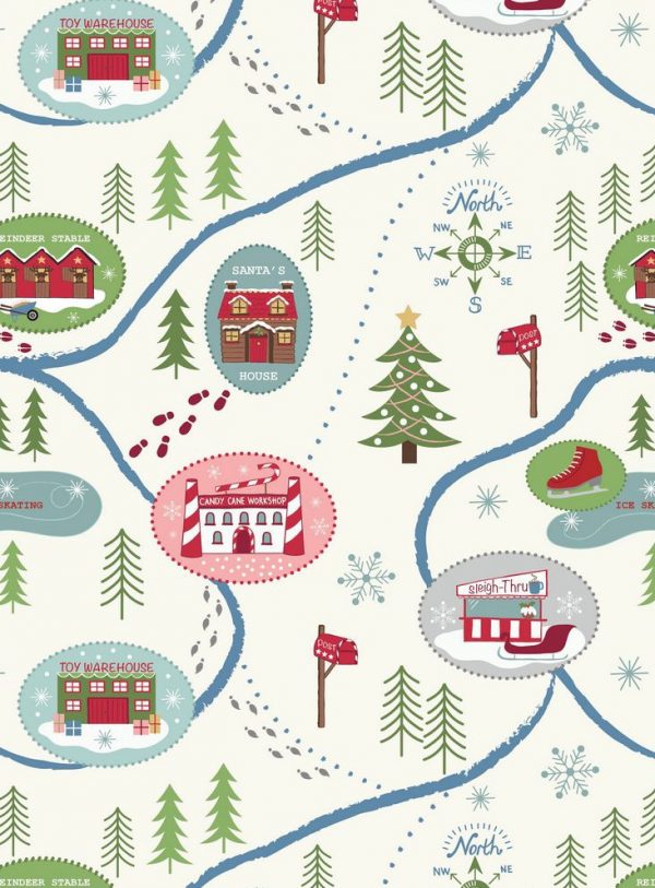 Lewis & Irene Fabrics North Pole Map on Snow