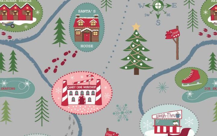 Lewis & Irene North Pole Map on Dark Silver