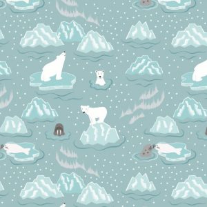 Lewis & Irene Fabrics Northern Lights Walrus & Friends on Icy Blue