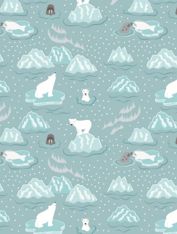 Lewis & Irene Fabrics Northern Lights Walrus & Friends on Icy Blue