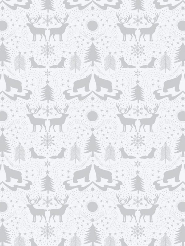 Lewis & Irene Fabrics Northern Lights Arctic Animals on White