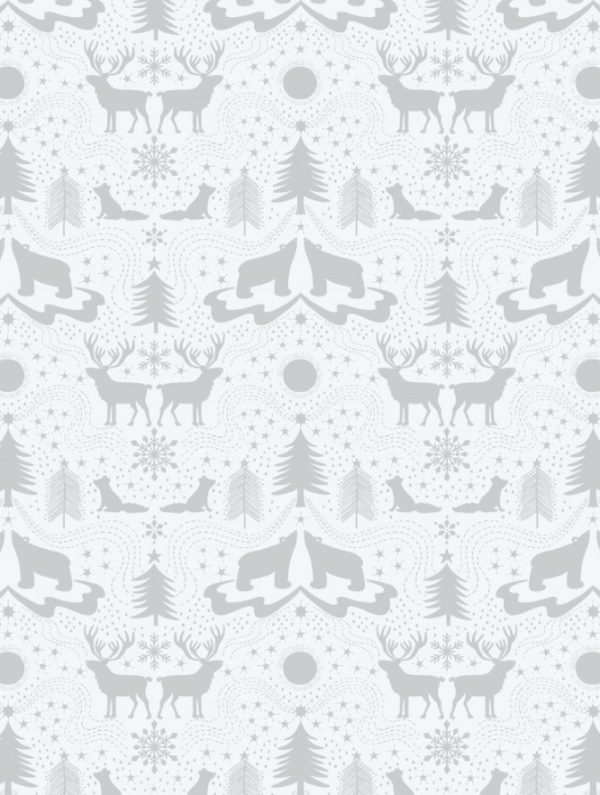 Lewis & Irene Fabrics Northern Lights Arctic Animals on White