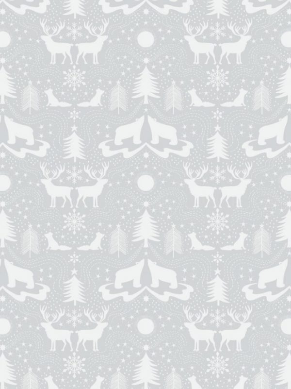 Lewis & Irene Fabrics Northern Lights Arctic Animals on Silver