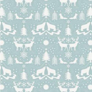 Lewis & Irene Fabrics Northern Lights Arctic Animals on Icy Blue