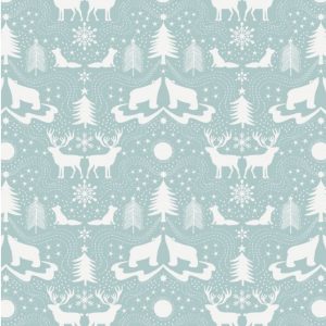 Lewis & Irene Fabrics Northern Lights Arctic Animals on Icy Blue