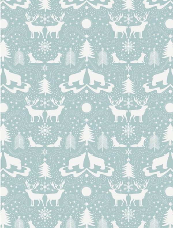 Lewis & Irene Fabrics Northern Lights Arctic Animals on Icy Blue