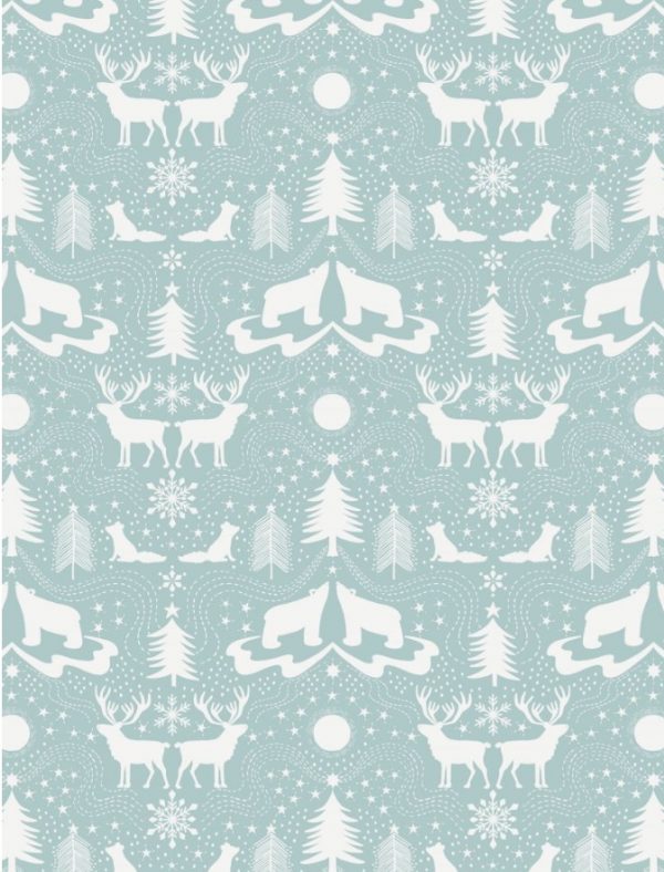 Lewis & Irene Fabrics Northern Lights Arctic Animals on Icy Blue