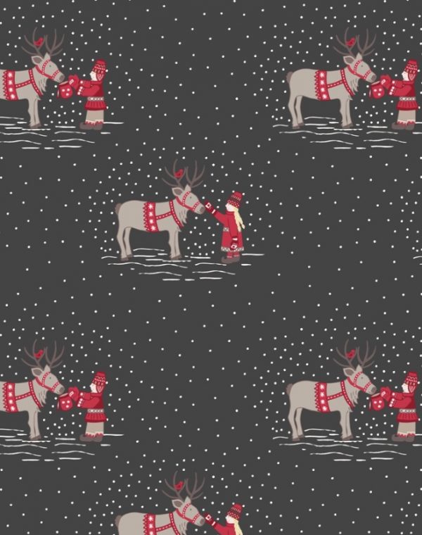 Lewis & Irene Fabrics When I Met Santa's Reindeer on Dark Grey
