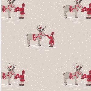 Lewis & Irene Fabrics When I Met Santa's Reindeer on Natural