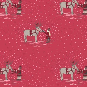 Lewis & Irene Fabrics When I Met Santa's Reindeer on Red