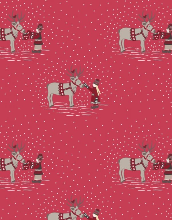 Lewis & Irene Fabrics When I Met Santa's Reindeer on Red