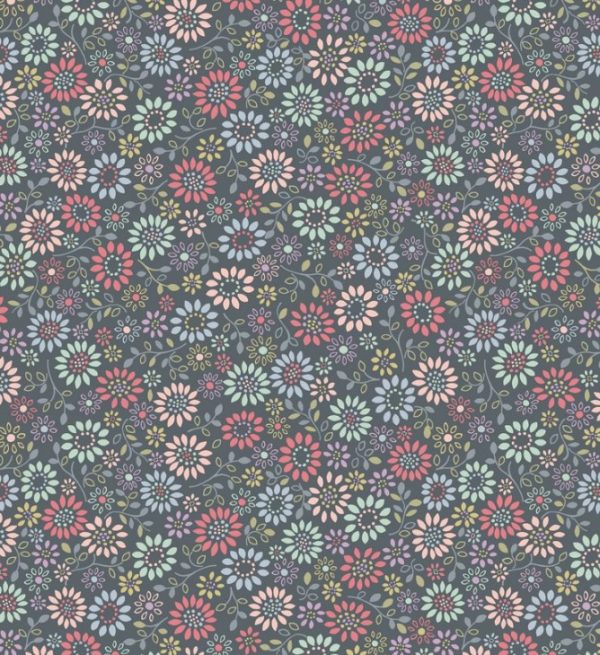 Lewis & Irene Fabrics Flo's Little Flowers All Around Daisy on Dark